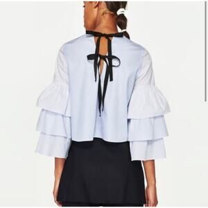 Zara Trafaluc collection blue three layer sleeve top blouse